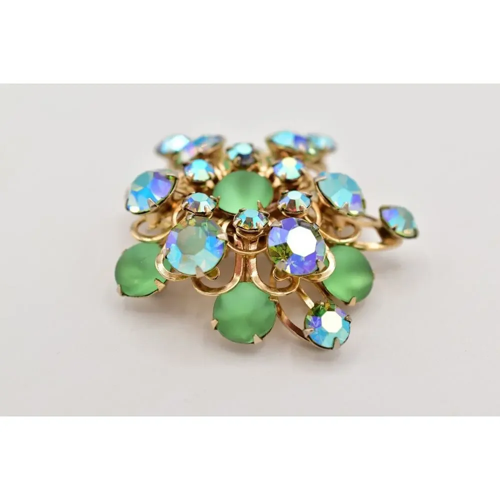 Vintage Austrian Crystal Pin Brooch Frosted Cabochon AB Starburst AS IS BinJ